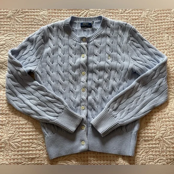 Polo Ralph Lauren Light Blue Cable Knit Cardigan - Picture 3 of 6